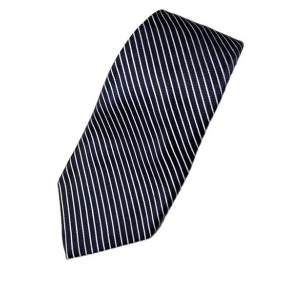 DANIEL CREMIEUX Silk Seven Fold Navy & White Stripe Men's Repp Tie Made In Italy - Picture 8 of 15